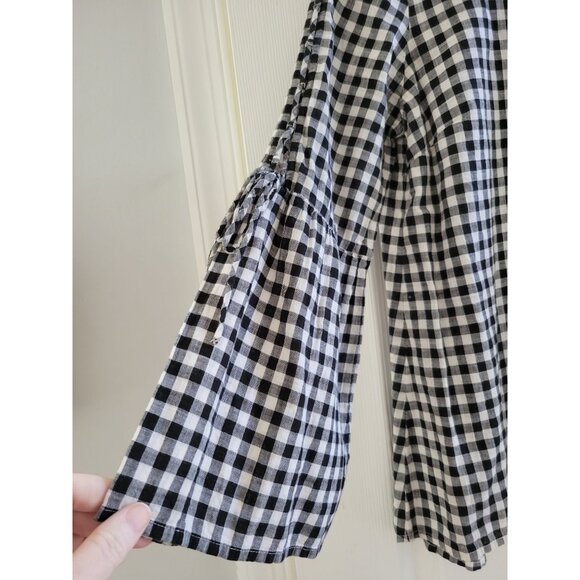 Madewell black white Gingham top blouse size Medium boho Preppy - Picture 5 of 8